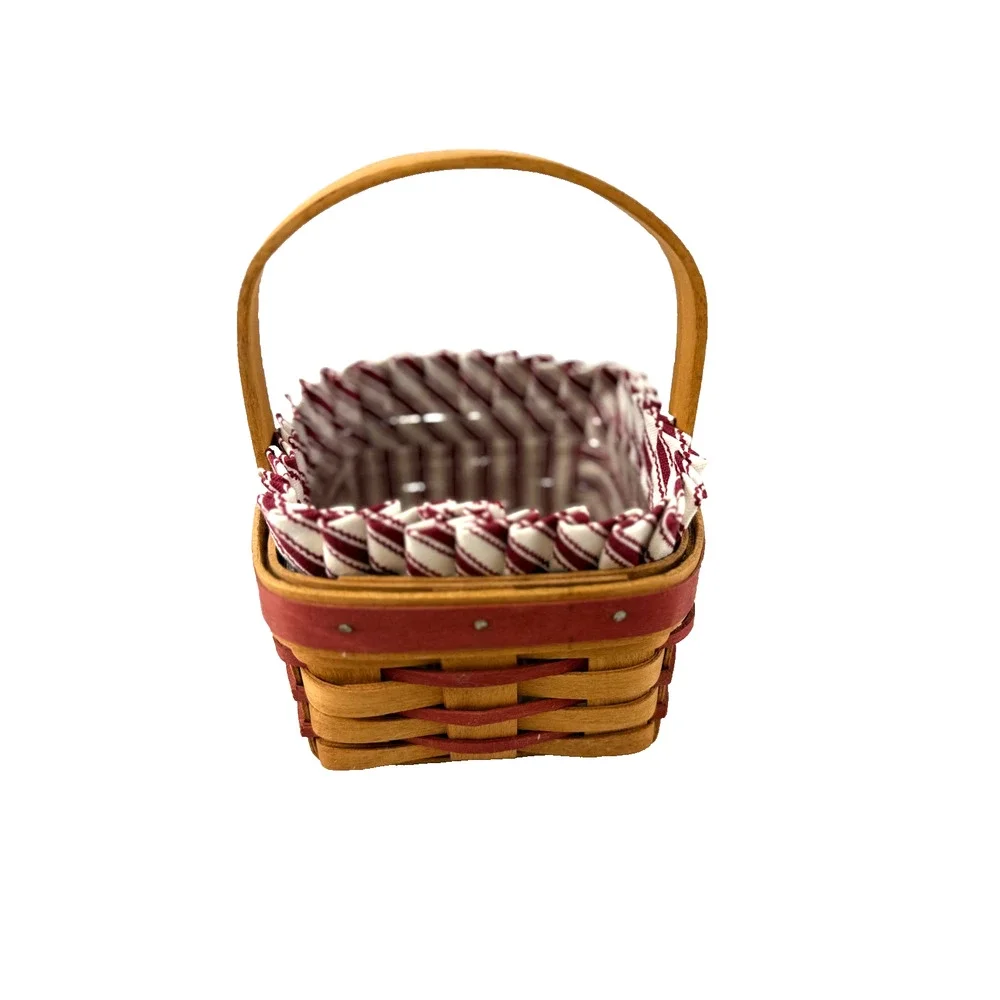 1991 Longaberger Sweetheart Basket Red/White Stripe Liner & Protector Vintage